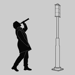 a person looking up at something tall silhouette vector design art and illustration