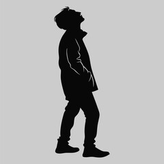 a person looking up at something tall silhouette vector design art and illustration
