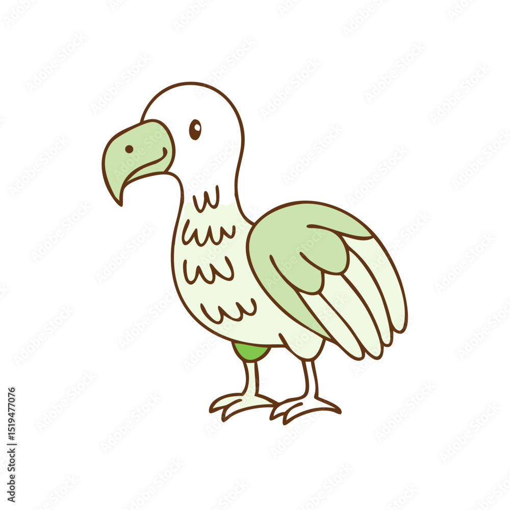 Poster colorful cartoon bird with exaggerated features standing in a simple design