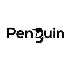 This black and white typographic artwork creatively transforms the word "Penguin" into a unique visual identity, where the letter 'g' morphs into the elegant silhouette of a penguin.