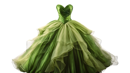 Elegant Green Ball Gown Dress Isolated on Tranasparent Background - High-Quality Image for Fashion Designers and Retailers