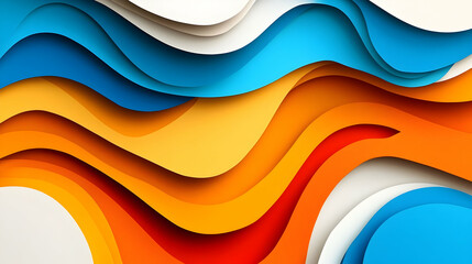 Abstract layered paper cut out background with vibrant color gradient waves