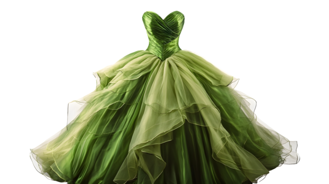 Elegant Green Ball Gown Dress Isolated on Tranasparent Background - High-Quality Image for Fashion Designers and Retailers