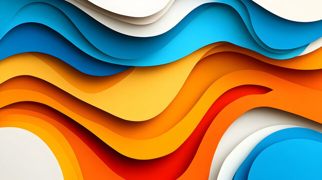 Abstract layered paper cut out background with vibrant color gradient waves
