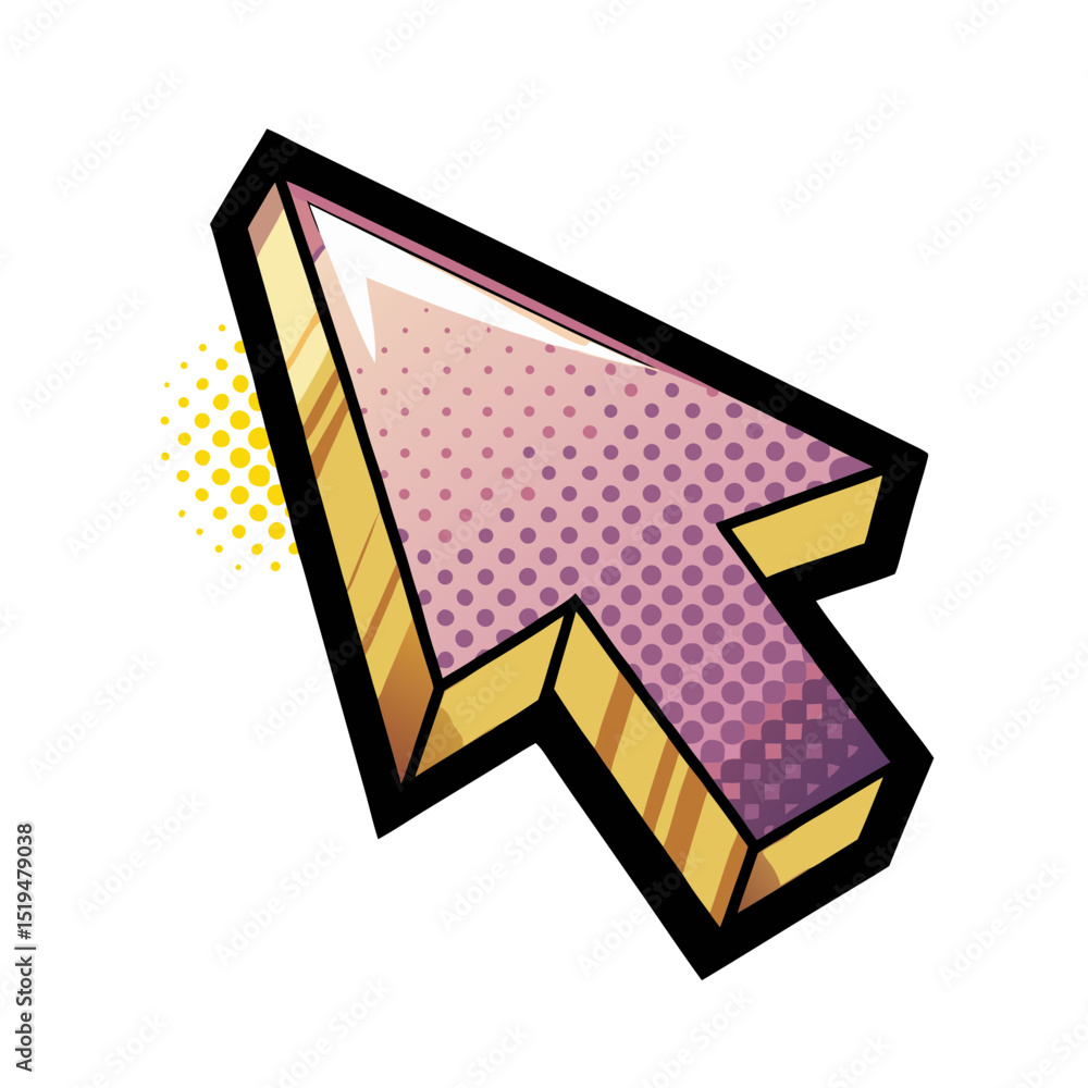 Poster clickable arrow cursor in pop art style with transparent background