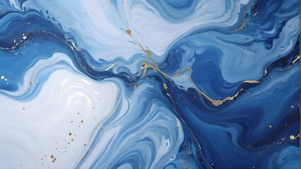 A blue and white swirl with gold accents. The blue and white colors create a calming and serene mood, while the gold accents add a touch of luxury and sophistication