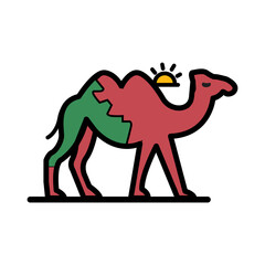 Camel walking with a sun