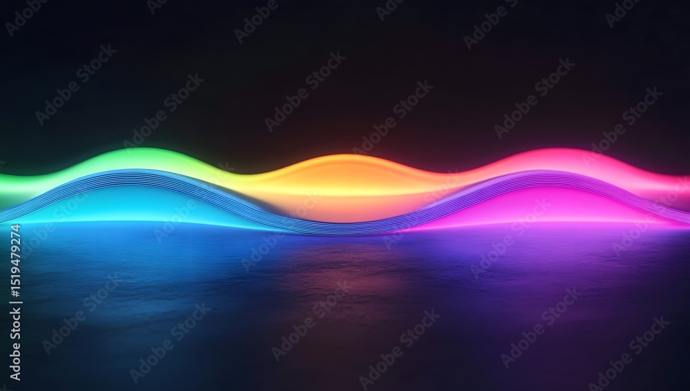 Poster abstract background with colorful neon wavy lines, glowing stripes on a black backdrop. digital art 