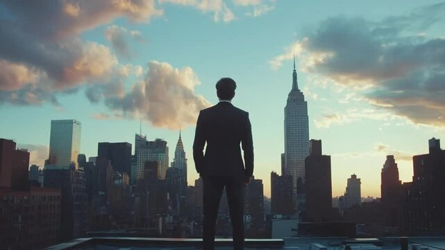 Businessman contemplating the cityscape, envisioning success in the new york city