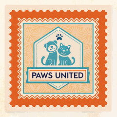 Obraz premium Playful Cat and Dog Stamp Vector