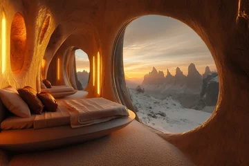 Fototapete Futuristic Cave-like Mountaintop Bedroom © matoya