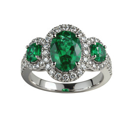 Emerald Ring with Diamonds, Isolated Transparent Background
