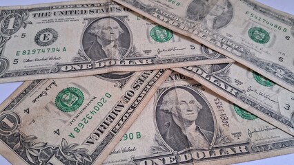 United States money, one dollar bills