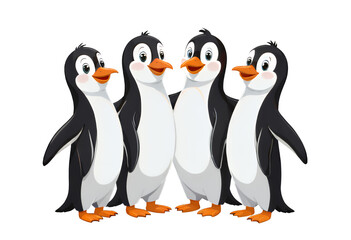 Obraz premium Four Penguins Standing Together, Isolated Transparent Background