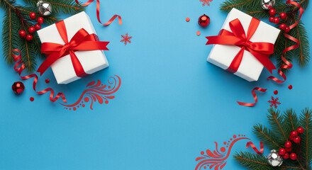 christmas background with gift balls christmas blue background