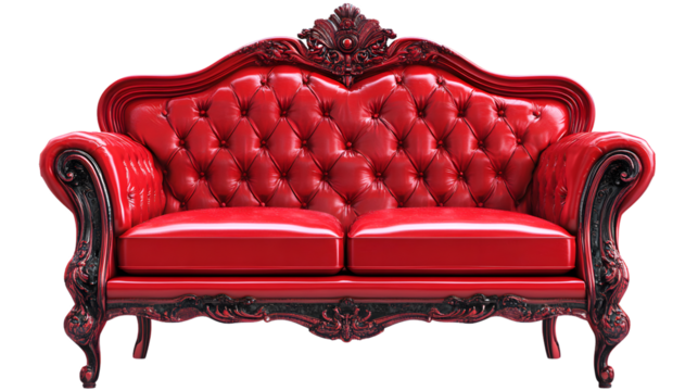 Modern Red Sofa Isolated on Tranasparent Background for Interior Design Concepts