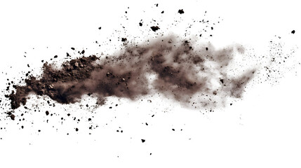 Dynamic Scattered Pile of Soil Flying Isolated on Tranasparent Background