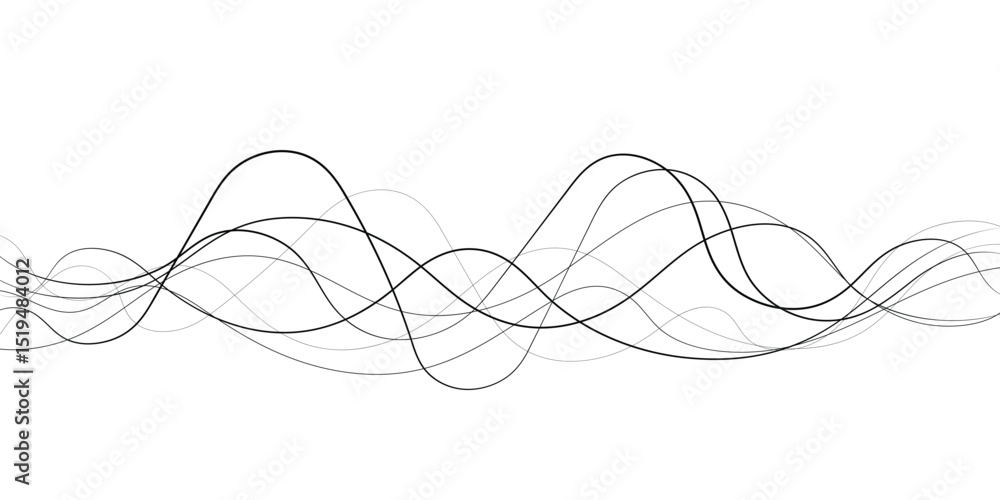 Poster technology abstract lines on white background. undulate grey wave swirl, frequency sound wave, twist