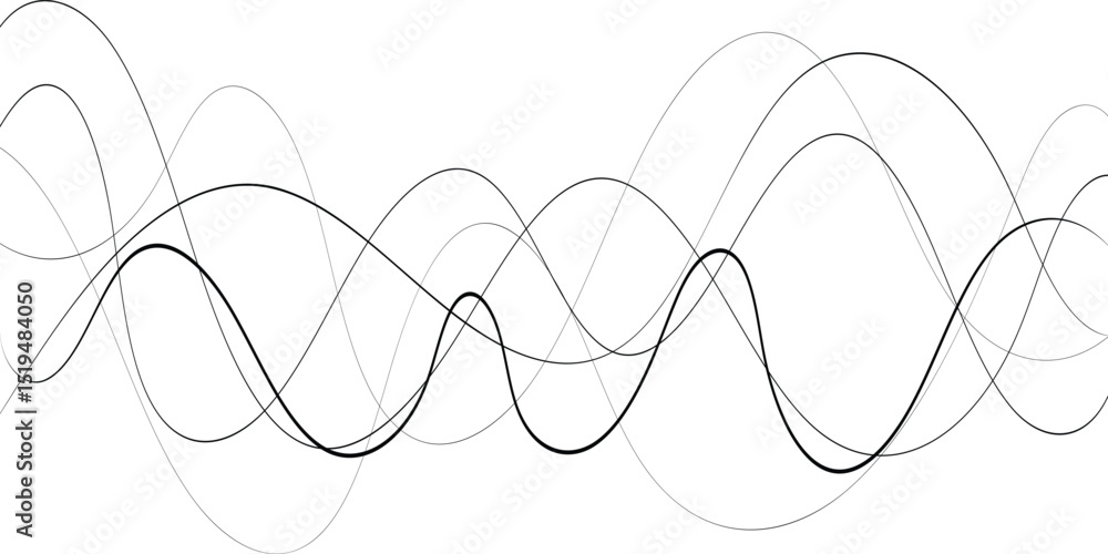Poster technology abstract lines on white background. undulate grey wave swirl, frequency sound wave, twist