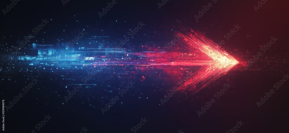 Poster dynamic abstract arrow design with vibrant blue and red digital effects