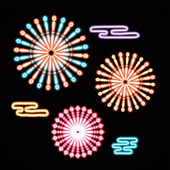 Fiireworks for summer festivals. Illustration with the image of neon suga.