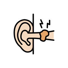 Sulfur plug color icon. A buildup of earwax blocking the ear canal simple sign. Improper ear hygiene leading to hearing loss logo. Medical vector isolated on white background.