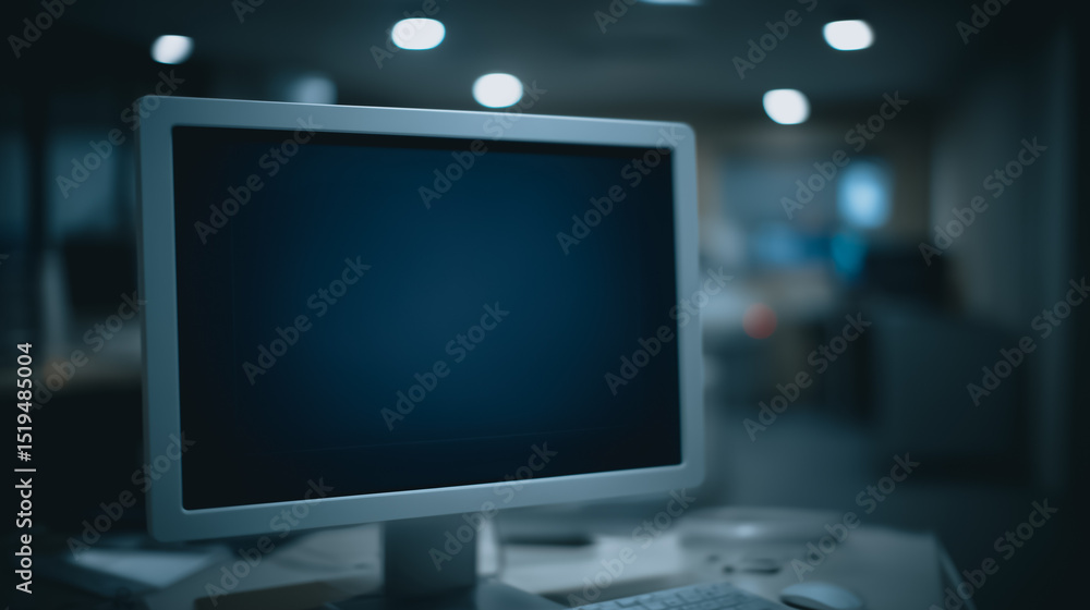 Poster empty monitor: the image showcases a sleek, modern computer monitor with a black screen, capturing t