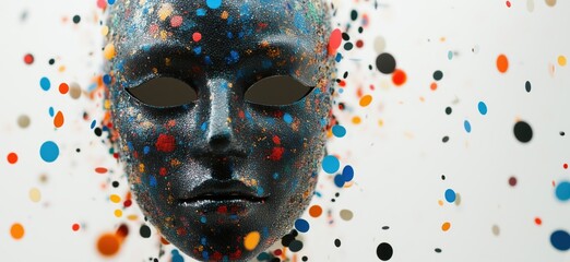 Colorful confetti mask with vibrant dots against white background for artistic expression