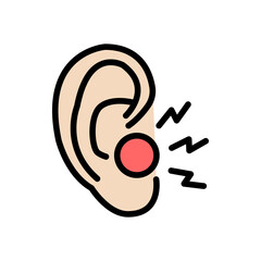 Sulfur plug color icon. A buildup of earwax blocking the ear canal simple sign. Improper ear hygiene leading to hearing loss logo. Medical vector isolated on white background.