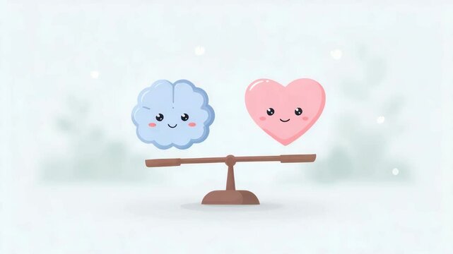 Mind and heart icons balancing on a scale, symbolizing emotional intelligence and control