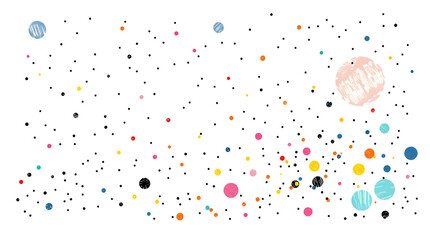 Colorful abstract illustration of planets and stars on white background  