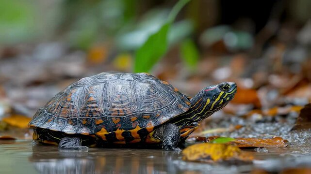 Striped Mud Turtle in Wetland Habitat Close-Up of a Florida Cooter Turtle in its Natural Environment