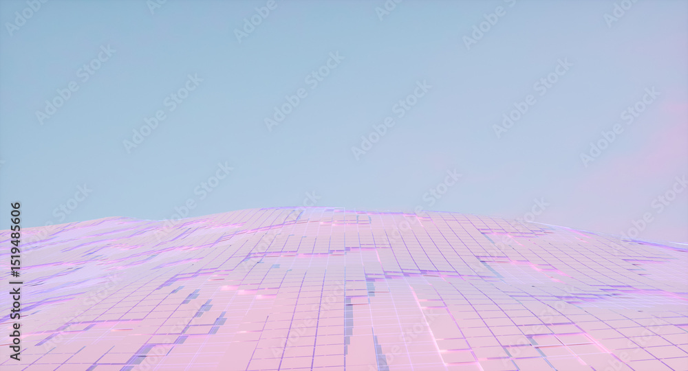 Poster Futuristic landscape background with grid floor and neon light. 3d rendering