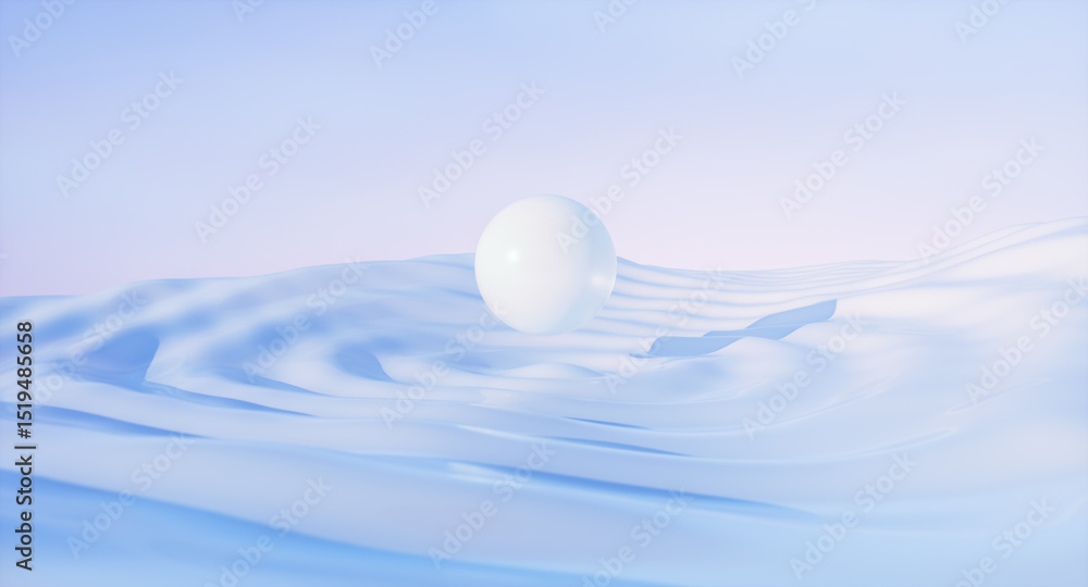 Poster Futuristic landscape background with sphere on ripple effect. 3d rendering