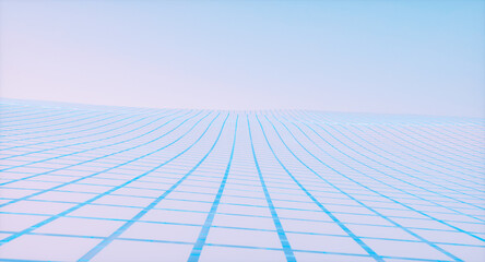 Futuristic landscape background with grid floor and neon light. 3d rendering