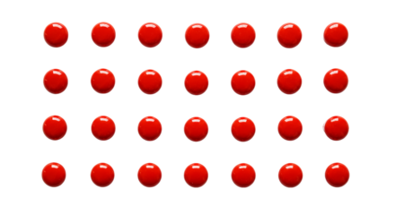 A striking array of glossy red orbs a vibrant pattern against the void evoking futuristic art on transparent background