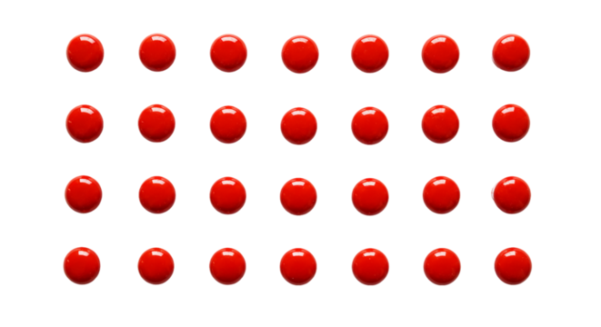 A striking array of glossy red orbs a vibrant pattern against the void evoking futuristic art on transparent background
