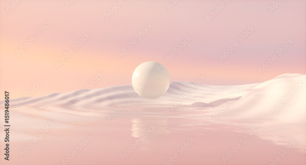 Poster Futuristic landscape background with sphere on ripple effect. 3d rendering