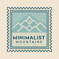 Obraz premium Minimalist Sunset Mountain Stamp Vector