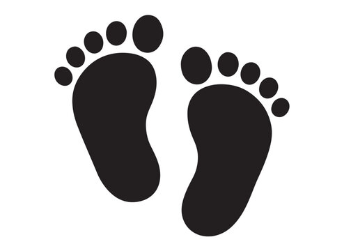 baby feet logo silhouette vector, baby foot logo icon vector silhouette, foot print vector illustration logo, silhouette of baby footprints icon vector silhouette design on white background