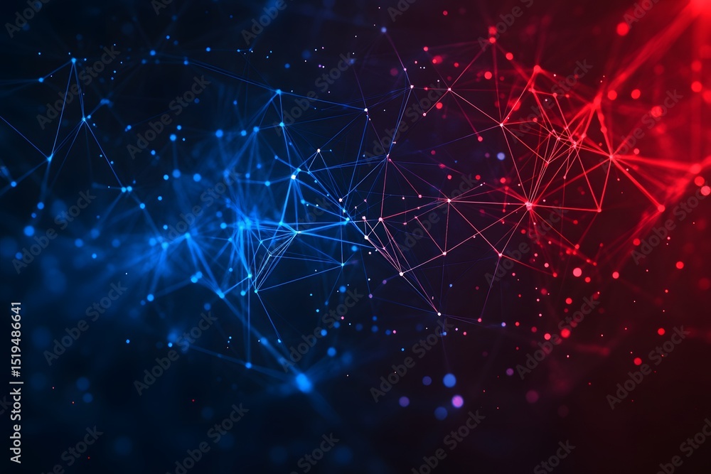 Poster abstract background with glowing blue and red lines on a dark gradient, a technology concept for dig
