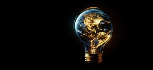 Illuminated light bulb showcasing world map with glowing connections and networks