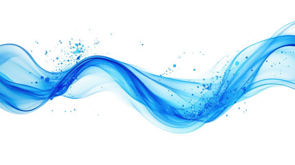 Abstract blue wave with splashes, ideal for design projects, on a white isolated background.