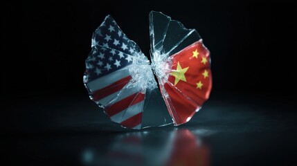 Shattered glass representing broken international dialogue, USA China conflict