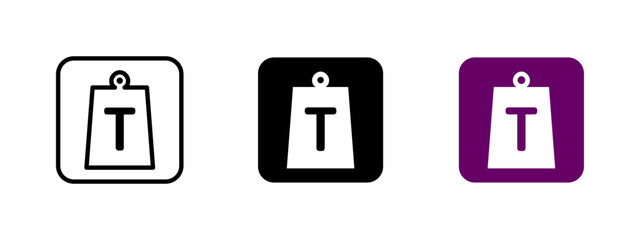 Weight ton icon. Solid steel block marked with 'TON' representing heavy mass vector illustration. Industrial load measurement symbol. Cargo capacity and machinery sign.