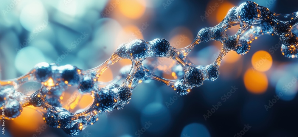 Poster abstract representation of dna structure with glowing nodes and vibrant background