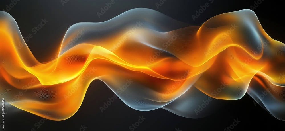 Poster abstract wave design with orange and gray flowing patterns on dark background
