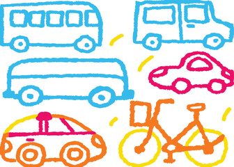 Naklejka premium Set of colorful cartoon transportation vehicle icons