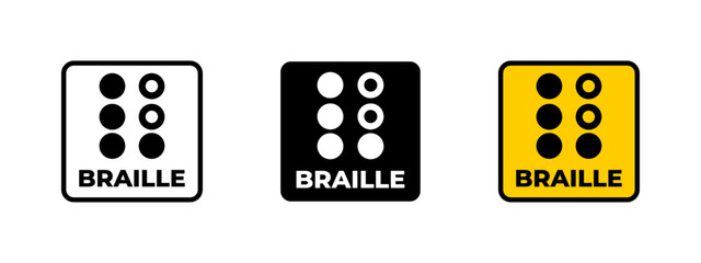 Braille sign icon. Six-dot tactile pattern label representing accessibility for blind or visually impaired readers vector illustration. Reading and assistive language symbol. Literacy sign.