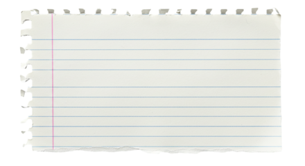 A torn piece of lined notebook paper filled with untold stories and dreams offering a canvas on transparent background